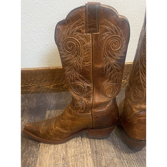 Justin L4332 Tan Damiana Leather Snip Toe Cowboy Boots Women’s 9B Western - Picture 9 of 15